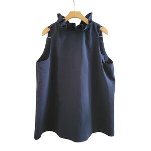 Tuckernuck Navy Ruffle Mock neck Sleeveless Top XXL Preppy Work Office blouse